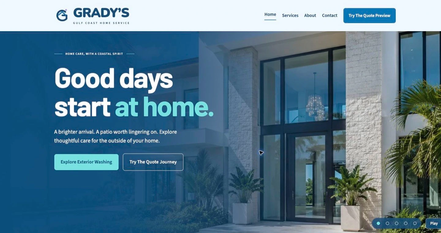 Actual Grady demo home page, showing the desktop design