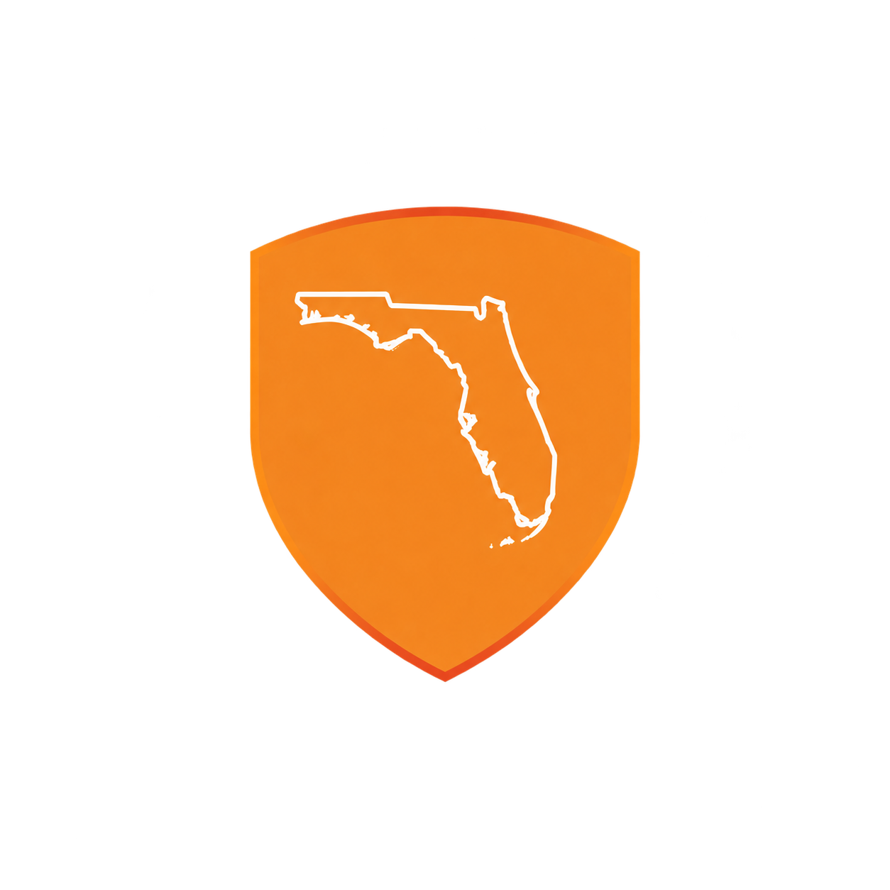 Orange shield with a white outline of Florida
