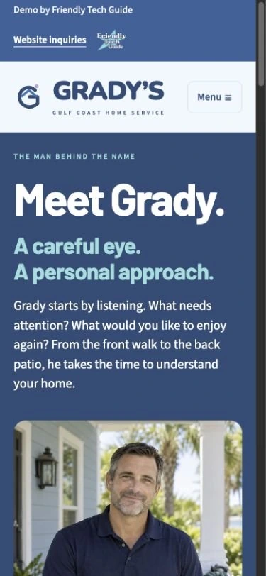 Current Grady’s demo About page on phone
